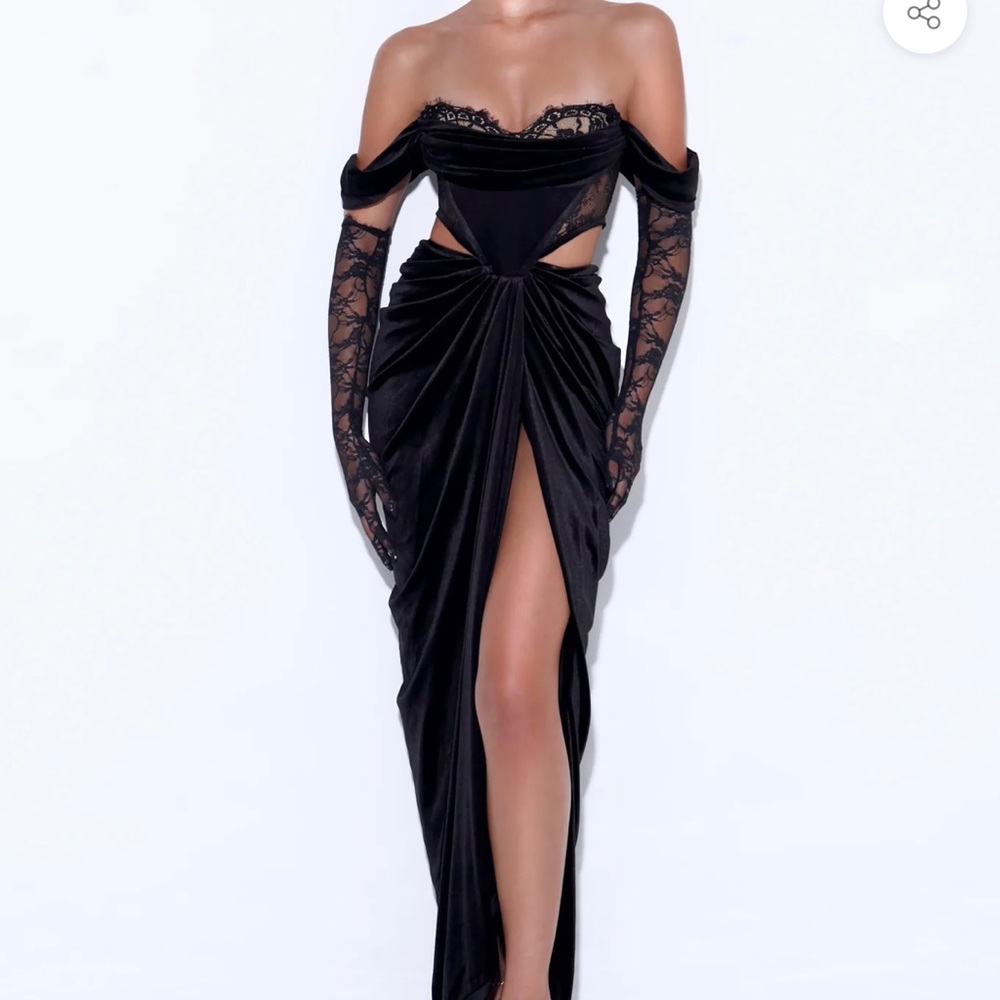 Velvet long formal sexy dress with cut outs and long ( gloves not included)